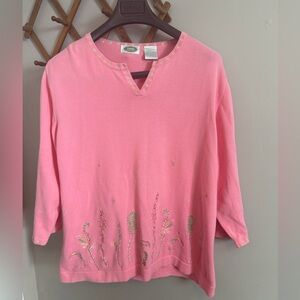 Tabi International Vintage Cotton Floral Embroidered Pullover Sweater 2X